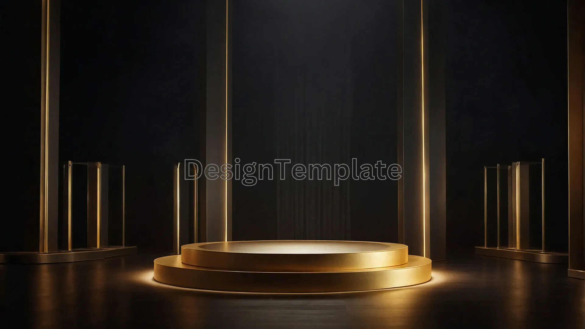 High-Resolution Gold Podium Photo Circular Podium in the Middle of Dark Texture